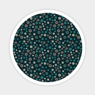 Bright Black Teal Blue Red and White Snowflakes Pattern Magnet